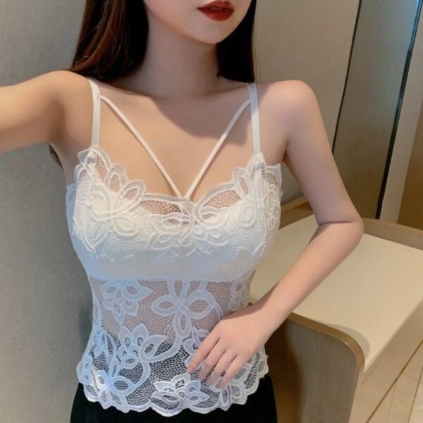 Camisoles for Women Lace Tank Top with Built In Bra Black Crop Top - Image 4