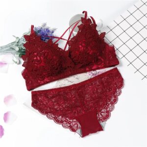 Cute Lace Flower Embroided High Quality Back Closure Adjustable Straps Bra & Panty Set for women