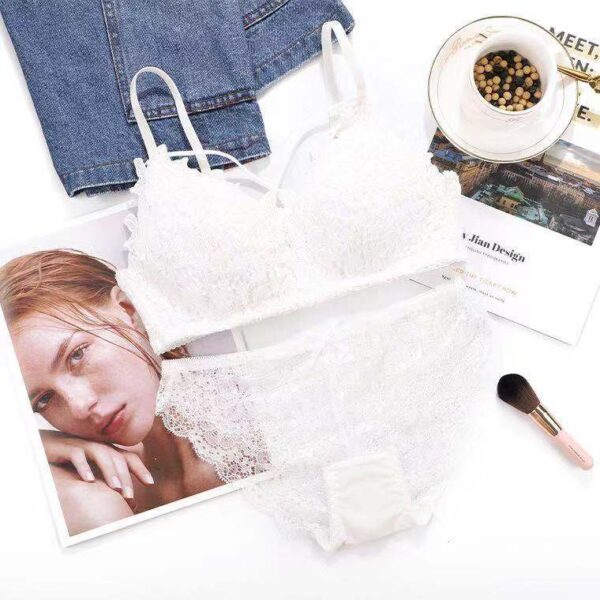 Cute Lace Flower Embroided High Quality Back Closure Adjustable Straps Bra & Panty Set white