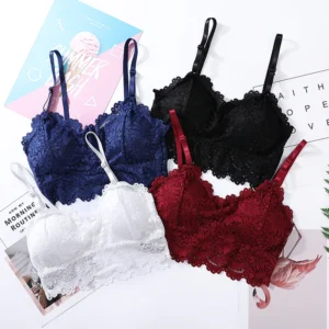 Pack Of 2 Lace V Neck Crochet Bralette Crop Tops Bra