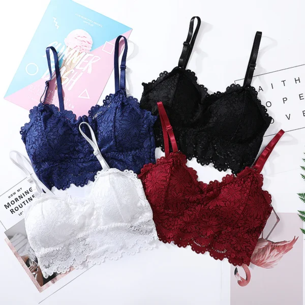 Pack Of 2 Lace V Neck Crochet Bralette Crop Tops Bra