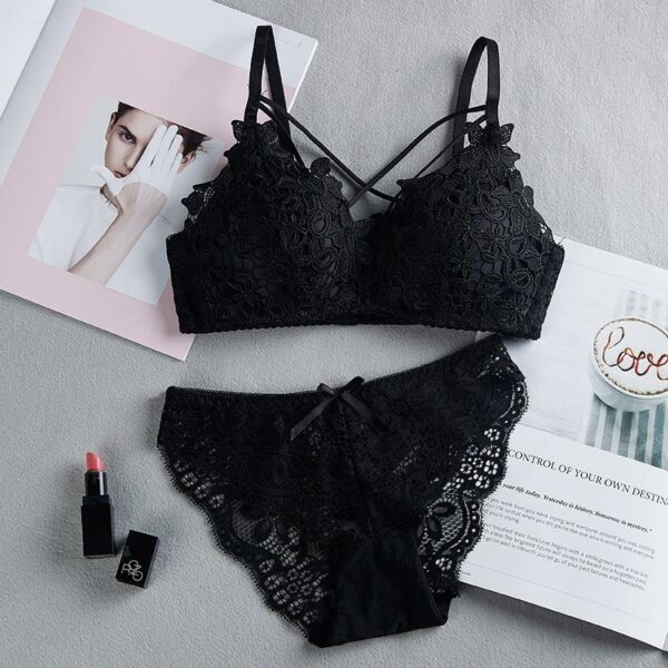 Women's Set Wire Free Push Up Lace Female Underwear Set Transparent Panty Set - Image 2
