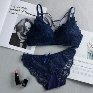 Women's Set Wire Free Push Up Lace Female Underwear Set Transparent Panty Set