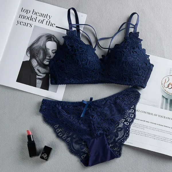 Women's Set Wire Free Push Up Lace Female Underwear Set Transparent Panty Set