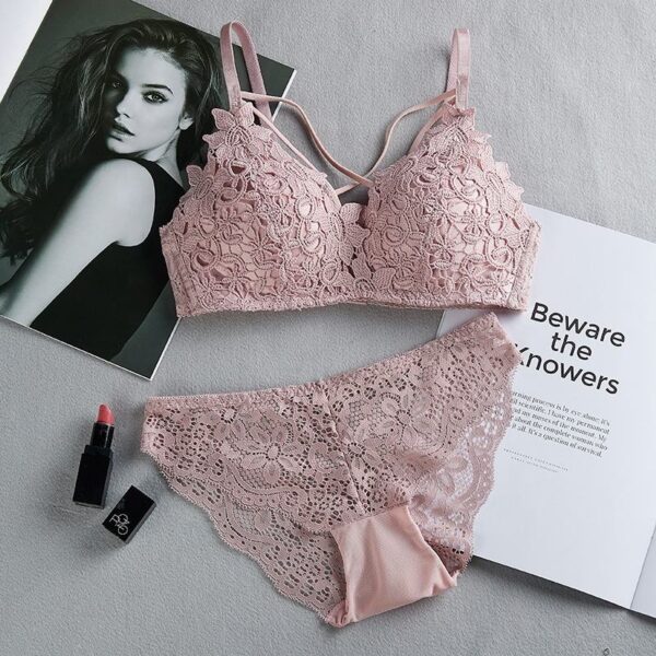 Women's Set Wire Free Push Up Lace Female Underwear Set Transparent Panty Set - Image 4