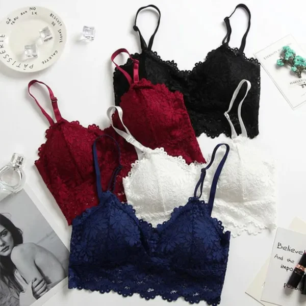 Pack Of 2 Lace V Neck Crochet Bralette Crop Tops Bra - Image 2
